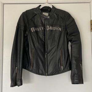 Harley Davidson leather riding jacket.